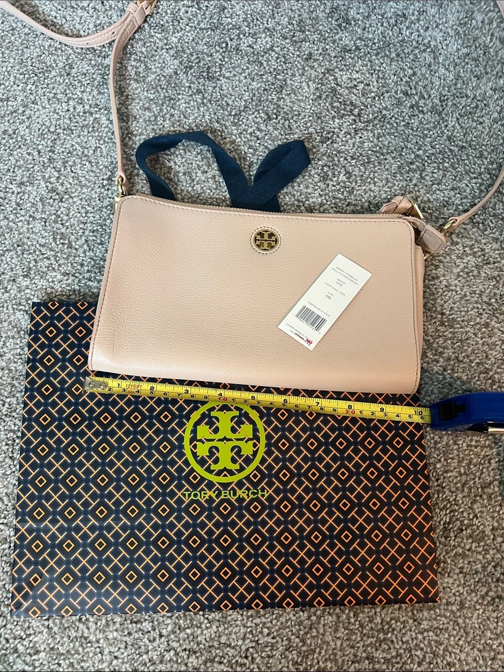 Tory Burch Pale Blush Pebbled Leather Crossbody with Gold Logo